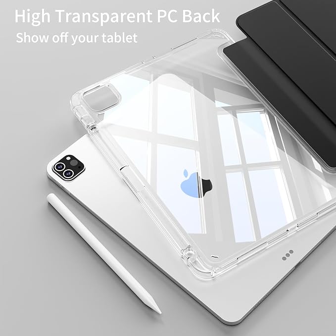 Case for iPad Pro 11 Inch 4th 2022, Pro 3rd/ 2nd Generation 2021/2020 with Pencil Holder, Shockproof Slim Cover with Clear Hard PC Back Shell for iPad Pro 2022/2021/2020, Auto Sleep/Wake,Black