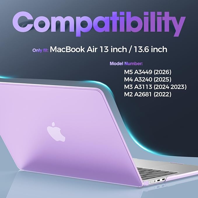 ProCase Hard Shell Case for MacBook Air 13 inch 2026 2025 2024 2023 2022, M5 A3449, M4 A3240, M3 A3113, M2 A2681, Laptop Cover for MacBook Air 13.6" -Purple