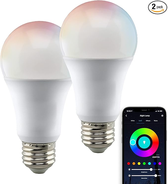 Satco S11253 Starfish 9.5-Watt A19 WiFi Smart LED Color-Changing Light Bulb, Works with Siri, Alexa, Google Assistant, SmartThings, 2700K-5000K, 800 Lumens, 2-Pack