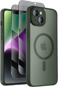 Symcele Designed for iPhone 14 Case, Compatible with MagSafe, with Privacy Screen Protectors X2, [Camera Protection] [15FT Military Drop Protection] Shockproof Phone Case, 6.1", Alpine Green