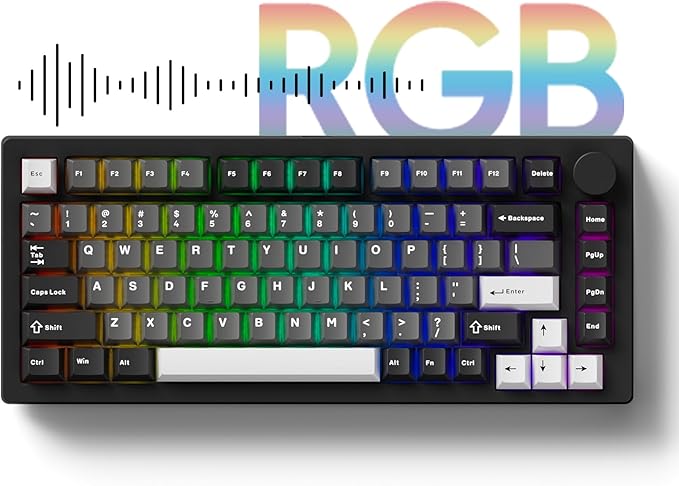 MONSGEEK M1 V5 Aluminum Mechanical Keyboard 75% Quick Release Gaming Keyboard Black & Silver with Knob 8000 mAh RGB Hot-swappable Pre-lubed Mirror Switch