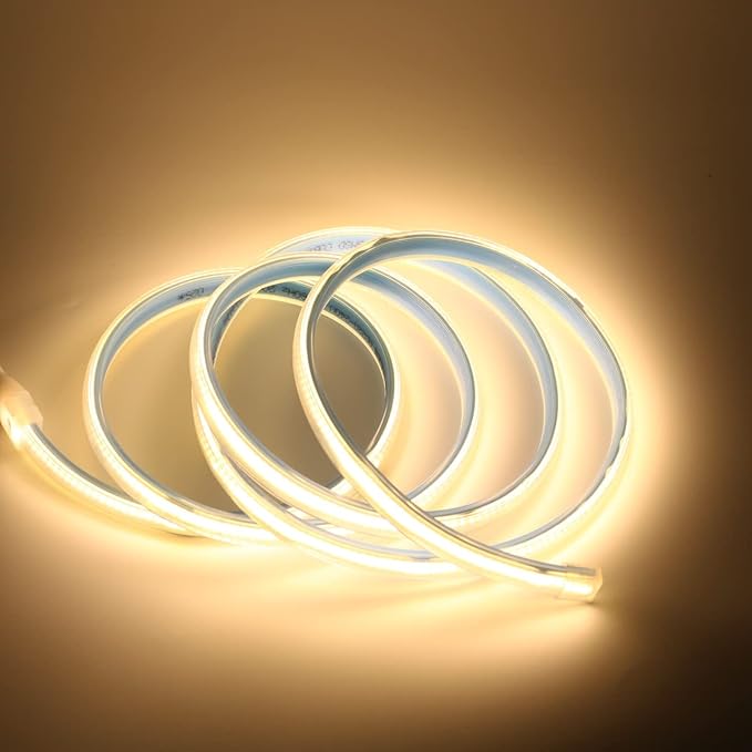 LED Strip Lights Waterproof, 10m 110v Flexible LED Light Strips Bright 3000K COB Under Cabinet Lighting 10 Meter Plug-in LED Strip for Kitchen Cabinets Lighting(Warm White, 32.8ft)