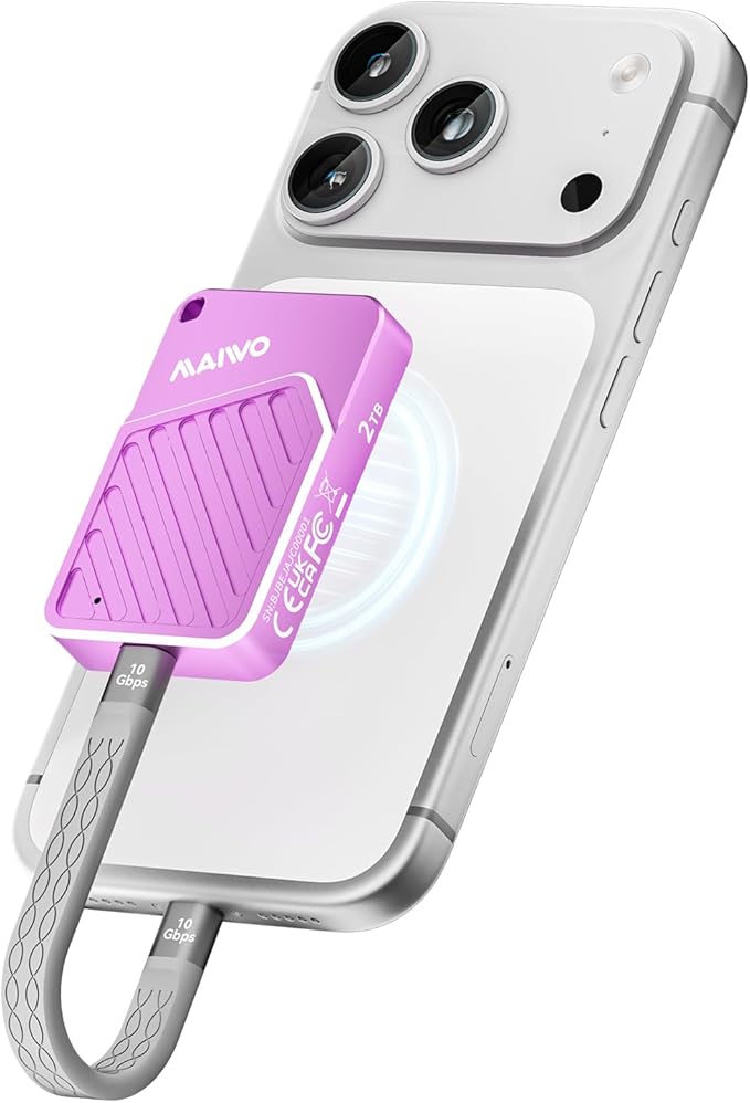 MAIWO 512GB Magnetic Portable SSD 2050MB/s USB C 3.2 GEN2x2, External Solid State Drive for iPhone15/16/17/Mac/iPad/Android/Windows, Aluminum, Support 4K ProRes Video Record