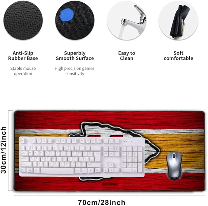 Large Gaming Mouse Pad,Stitched Edges Extended Mousepad with Non-Slip Rubber Base for Laptop Computer Desktop Keyboard,Football Fans Red Orange Design Mat