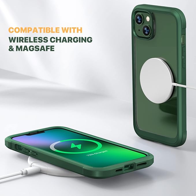 Diaclara Designed for iPhone 13 Case, Full Body Rugged with Built-in Touch Sensitive Anti-Scratch Screen Protector, Soft TPU Bumper Case for iPhone 13 6.1" (Green)