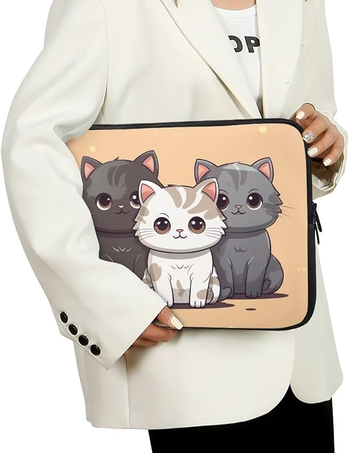 Cute Cat Laptop Sleeve for Women Teen Girls 17 inch Laptop Protector with Multiple Uses Lap Top Case Lightweight Computer Carrying Case Kawaii Tablet Bag for Daughters Brown