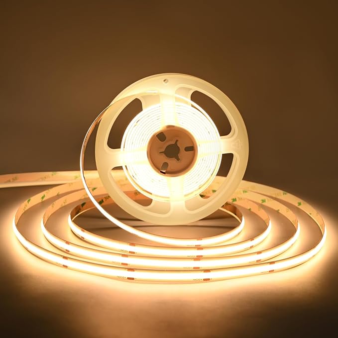 COB LED Strip Lights UL Listed DC 24V LED Lights Flexible Super Bright LED Strips,16.4ft 3000K Warm White,CRI 90+,2400LEDs High Density Uniform Light fo Home Room Décor