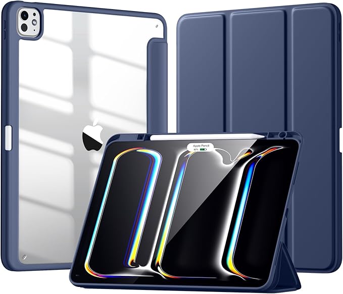 New Compatible with iPad Pro 13 inch Case M5 2025/M4 2024 with Built-in Pencil Holder, Kidopire for iPad Pro 13 Case with Hard Clear Back Shell, Support Pencil Pro, Auto Wake/Sleep, Blue Gray