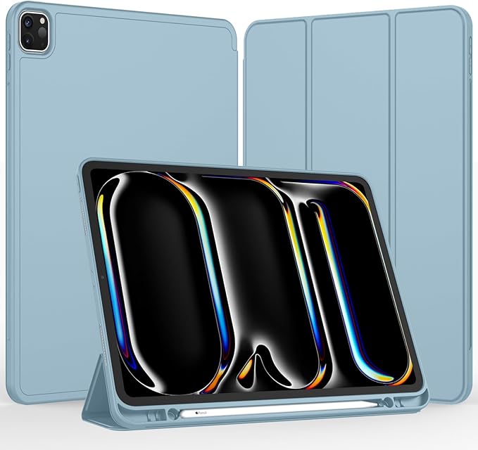 iMieet iPad Pro 13 Inch Case (M5/M4) 2025/2024 with Pencil Holder, Trifold Stand Smart Case with Soft TPU Back, Auto Wake/Sleep (Light Blue)
