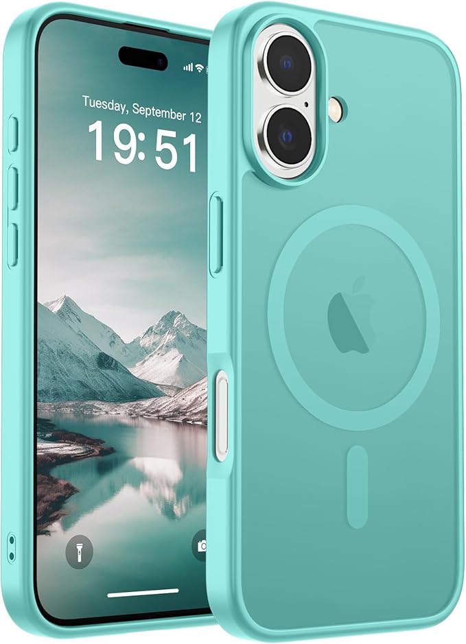 SUPFINE Magnetic for iPhone 17 Case (Compatible with MagSafe)(Military Grade Drop Protection) Translucent Matte Shockproof with Anti-Fingerprint Phone Cover,Blue Green