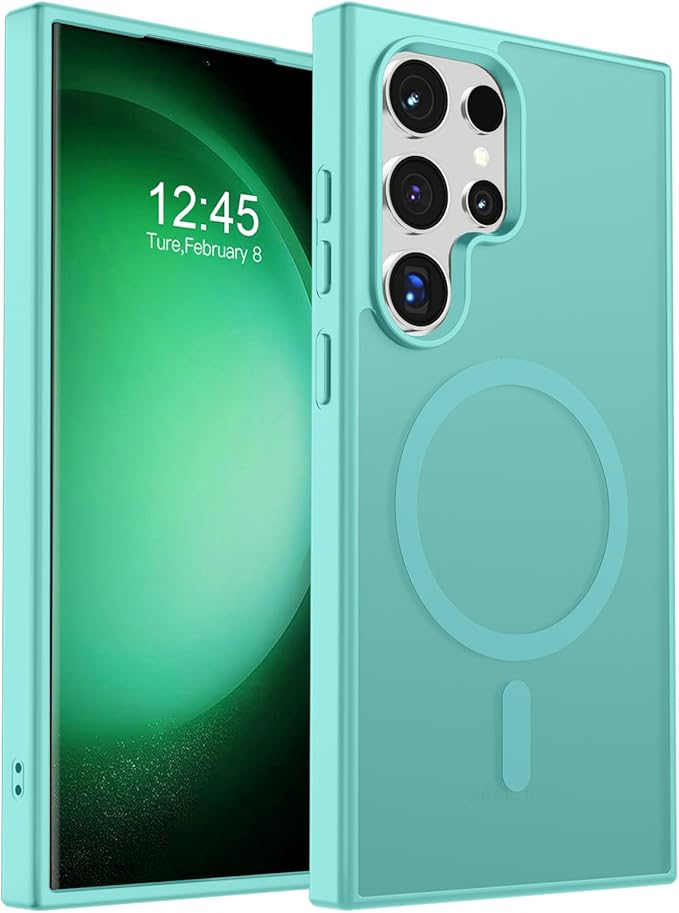 SUPFINE Magnetic for Samsung Galaxy S23 Ultra Case, (Built-in Magnets) (Military Grade Drop Protection) Slim Translucent Shockproof Phone Case,Blue Green