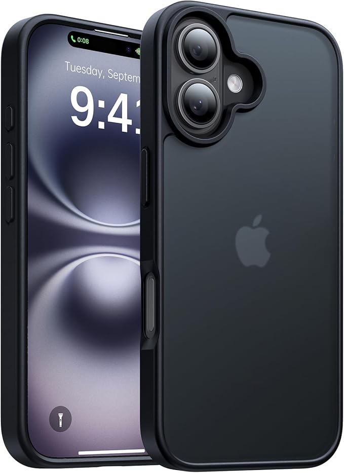 for iPhone 16 Case, [Military-Grade Drop Protection][Anti-Yellowing] Shockproof Protective Translucent Matte Cover for iPhone 16 Phone Case,Titanium Black