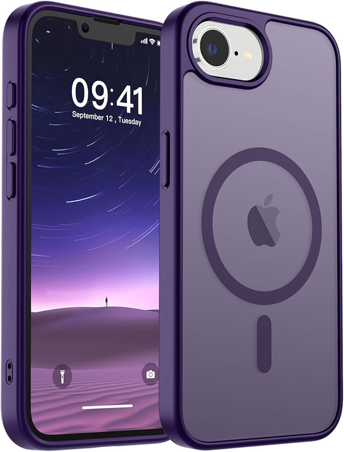 SUPFINE Magnetic for iPhone 17e Case/iPhone 16e Case (Compatible with MagSafe)(Military Grade Drop Protection) Translucent Matte Shockproof with Anti-Fingerprint Phone Case,Dark Purple