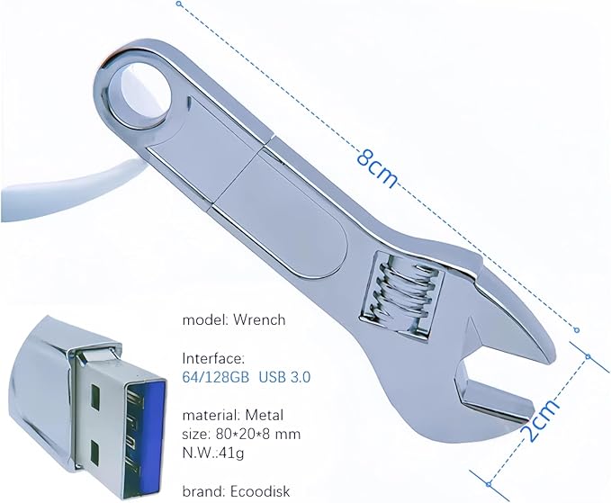 128GB USB 3.0 Flash Drive Metal Wrench High Speed Jump Drive Data Storage Silver