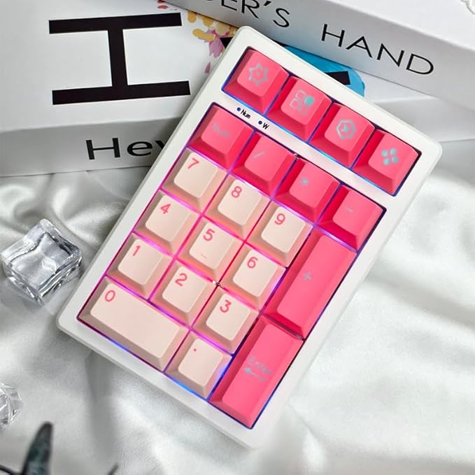 BOYI TD21 Hot Swap Numpad,21 Keys Mini Numpad Portable Keypad Bluetooth5.0/2.4G/Wired Number Pad Keyboard PBT Keycaps RGB Backlit Type-C Mini Keyboard (Pink Cherry Keycaps)