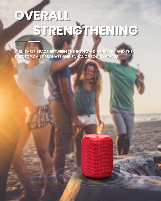 NOTABRICK Bluetooth Speaker with15W, IPX67 Waterproof Portable Speakers Bluetooth Wireless V5.0, Stereo Sound, Active Extra Bass, Double Pairing, for Party, Home Theater, Game Theater, Red