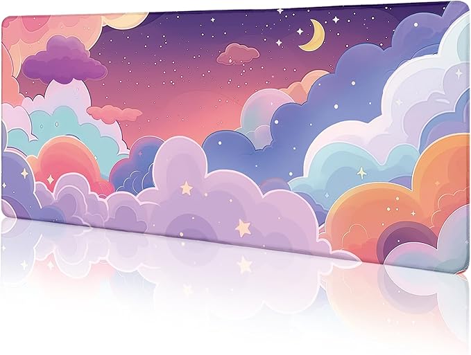 LIMKRIAN Purple Cloud Mouse Pad Large Desk Mat, Kawaii Purple Computer Mousepad with Stitched Edges Non-Slip, Keyboard Mouse Pad for Desktop Cute Office Supplies Desk Decor Accessories 31.5x11.8 in