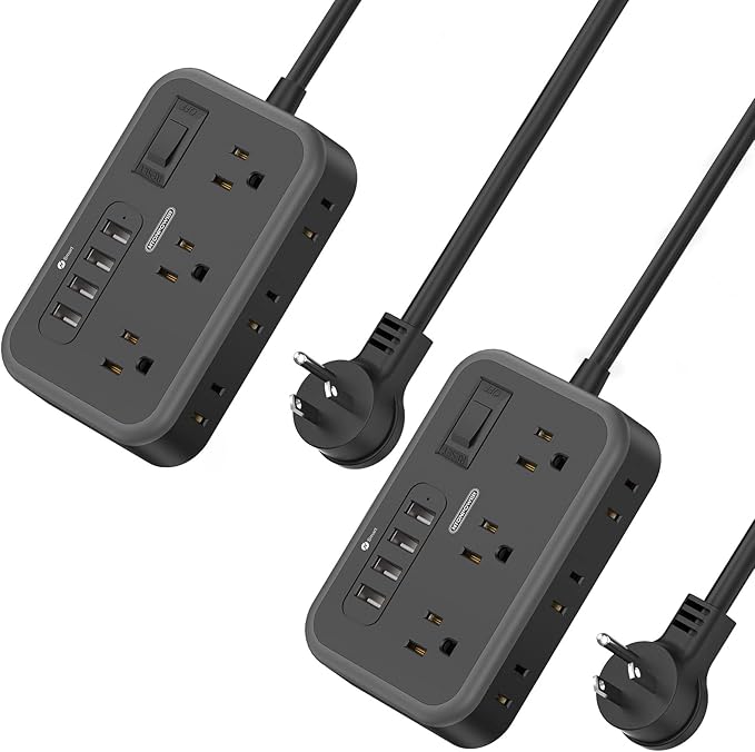 2 Pack Power Strip with 6 Outlets(2 Side) and 4 USB, NTONPOWER Flat Plug Extension Cord 5 Ft, Overload Protection, Wall Mount, Compact Size Charging Station for Office Desk, Nightstand and Travel
