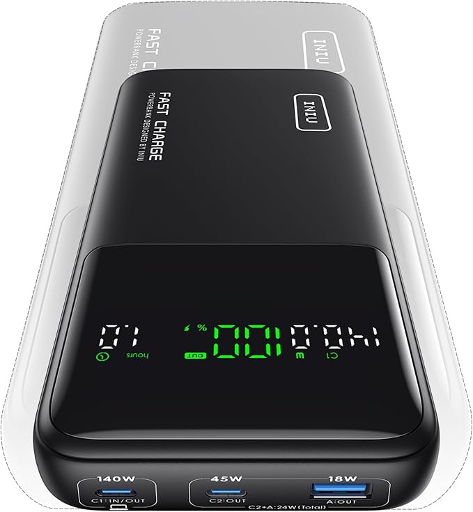 INIU 25000mAh Power Bank, Compact High Capacity 140W Laptop Portable Charger, USB C Tablet Powerbank, Digital Display Phone Charger for iPhone 17 16, Samsung, iPad, MacBook, Laptop, Emergency etc