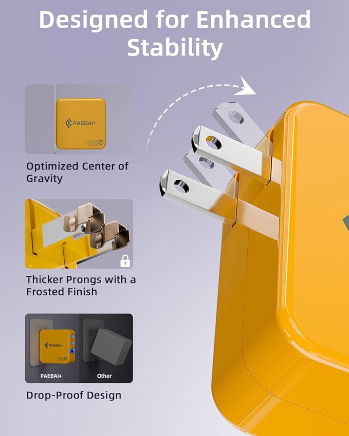 100W USB C Charger Block, 3 Port GaN Foldable Compact Wall Fast Charger for MacBook Pro MacBook Air, Dell XPS, iPhone 16 15 Series, Samsung Galaxy, iPad Pro and All USB-C Devices