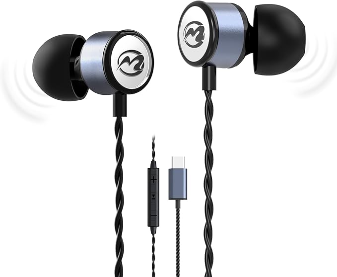 MORMOQUE EP09 Hi-Fi Stereo USB C Headphones,Type C in-Ear Wired Earbuds with Deep Bass and Built-in Mic,Noise Isolation Earphones with 4.9 ft Long Cord for Music Lovers,Podcasts and Calls