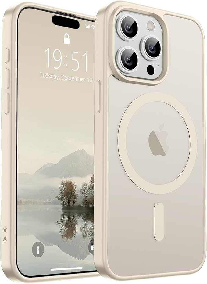 SUPFINE Magnetic for iPhone 15 Pro Max Case (Compatible with MagSafe) (Military Grade Drop Protection) Translucent Matte Shockproof with Anti-Fingerprint Phone Case,Antique White