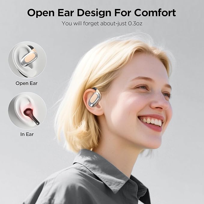 Open Ear Wireless Headphones Air Conduction Earbuds with Mic 42H Playtime Clear Calls LED Digital Display Over Earphones Lightweight Waterproof Secure Earhooks for PC Sports Running Game Business Work