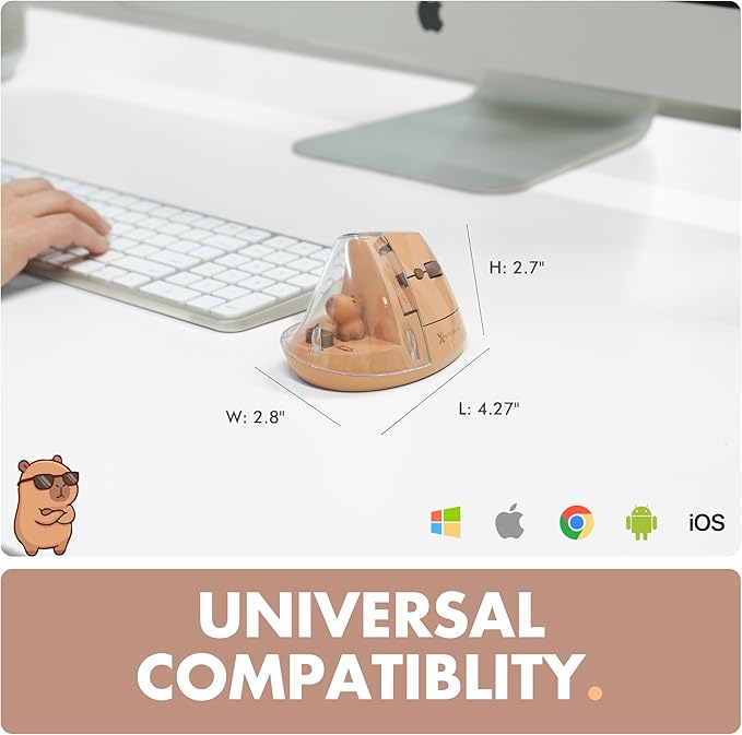 X9 Performance Wireless Vertical Ergonomic Mouse - Click with Capybara - (BT + 2.4G) Up to 4000 DPI, 6 Button, Rechargeable - Bluetooth Ergonomic Vertical Mouse Wireless - for Mac and PC - Brown