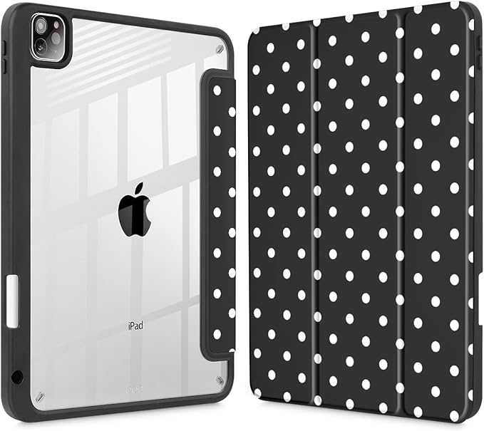 Tuiklol for iPad Pro 11 Inch 4th / 3rd / 2nd / 1st Gen (2022 2021 2020 2018) Case -Built-in Pencil Holder Shockproof Cover Clear Transparent Back Shell with Auto Wake/Sleep, Spot-Black