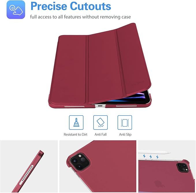 ProCase for iPad Pro 11 Inch Case 2022/2021/2020/2018(4th/3rd/2nd/1st Generation), iPad Pro 11" Slim Stand Hard Back Cover Shell Smart Folio Compatible with Pencil/Support Auto Wake/Sleep -Wine