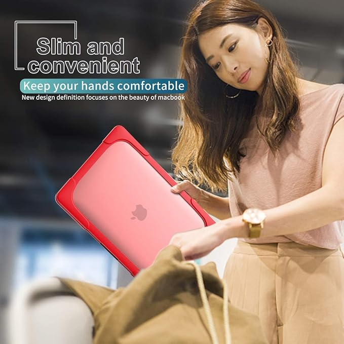 Batianda Heavy Duty Case for New MacBook Pro 14 Inch 2026 2025 M5 M4 M3 M2 Pro/Max Chip- Ergonomic Foldable Kickstand (Holds 22lbs/Zero Wobble) Matte Translucent Rugged Armor Cover, Red