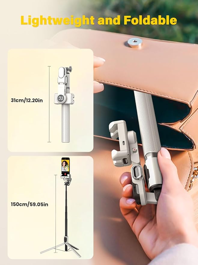 AOCHUAN Smartphone Gimbal Stabilizer, Smart Face Tracking Tripod Without APP - 4 in 1 Cellphone Gimbal Stabilizer for iPhone&Android Extended 108cm Rod with RGB Fill Light,M2PRO White