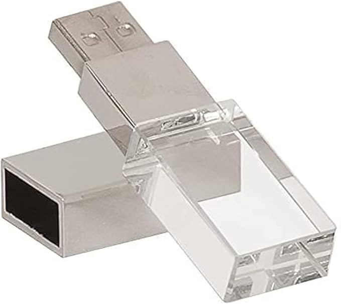 New Crystal Transparent Rectangle Genuine USB Flash Drive 3.0 LED Lighting Memory Stick Birthday Wedding Gift Pen Drive,Silver (32GB)…