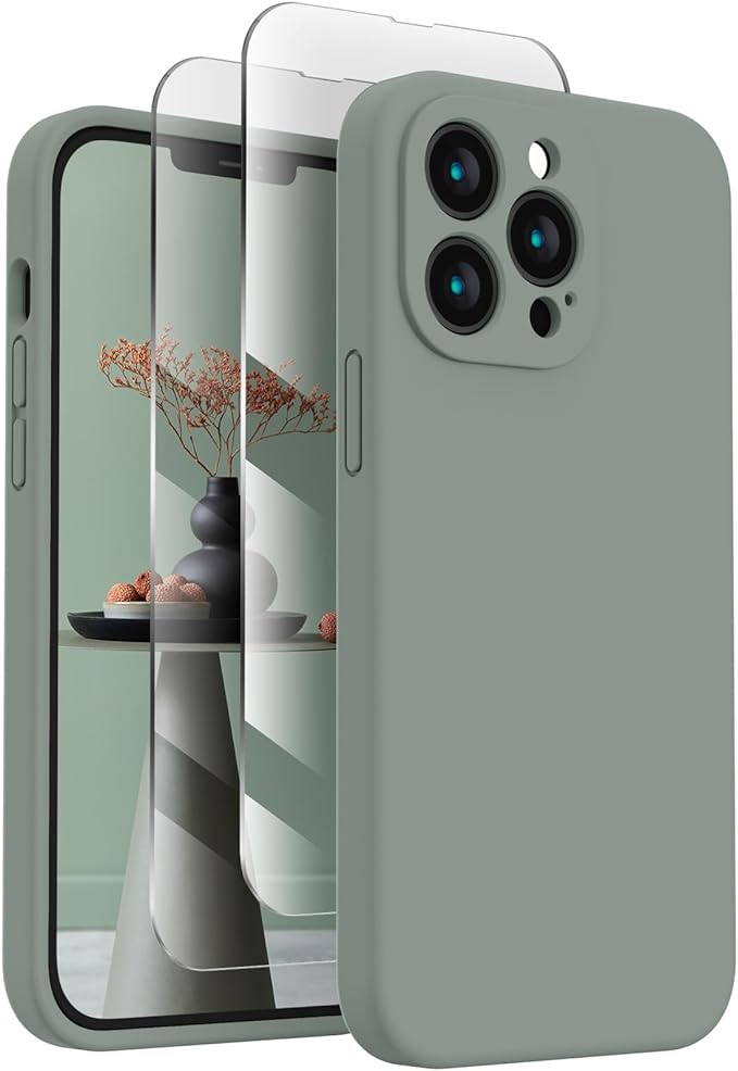 FireNova Designed for iPhone 13 Pro Max Case, Silicone [Camera Protection] Phone Case, Soft Anti-Scratch Microfiber Lining Inside, 6.7 inch, Calke Green