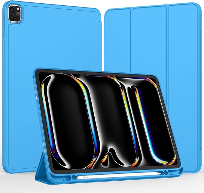 iMieet iPad Pro 13 Inch Case (M5/M4) 2025/2024 with Pencil Holder, Trifold Stand Smart Case with Soft TPU Back, Auto Wake/Sleep (Ocean Blue)