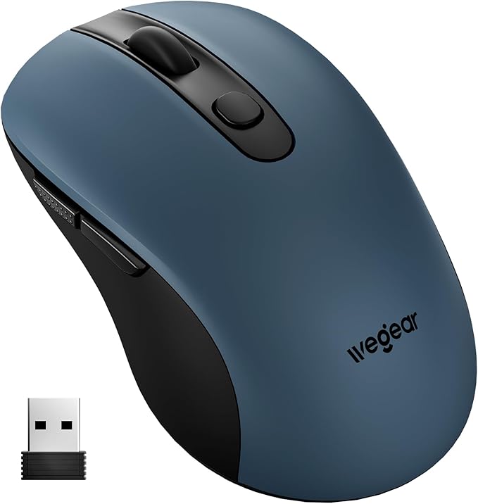 wegear USB Wireless Mouse for Laptop PC Mac, 2.4GHz Cordless Mouse with 6 Buttons, 5-Level Adjustable 4000 DPI, Ergonomic Portable Optical Computer Mice, 24-Month Battery Life-Dark Green