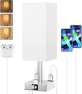 Touch Bedside Table Lamp for Nightstand - 3-Way Dimmable Night Lamp with USB A + Type C Charging Ports and Two AC Outlets, Small Desk Light with E26 LED Bulb for Bedroom Living Room Dorm Office,White