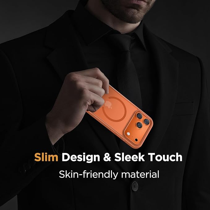 Miracase Magnetic for iPhone 17 Pro Max Case with Screen Protector [Compatible with MagSafe] Slim Thin Phone Case Military-Grade Protected for 17 ProMax Cover Bumper 6.9", Orange