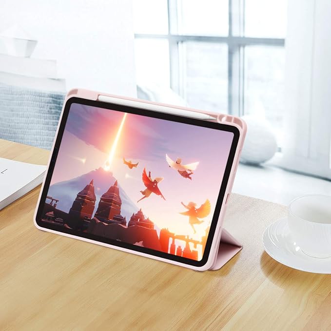 Case for iPad Pro 11 Inch 4th/3rd/2nd Generation 2022/2021/2020 with Pencil Holder [Support iPad 2nd Pencil Charging] Slim Trifold Stand Smart Protective Cover, Auto Wake/Sleep(Light Pink)
