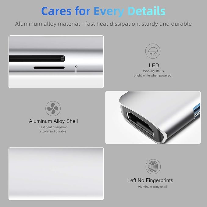 WALNEW 7-in-1 USB C Hub with 100W PD,4K HDMI,SD/TF Reader,USB 3.0, Thunderbolt 3 Dongle Multiport Adapter Type C Dock for Mac/iMac/MacBook M1 M2,iPad Pro/Air/Mini 6,Dell XPS 15 13,Chromebook Laptop
