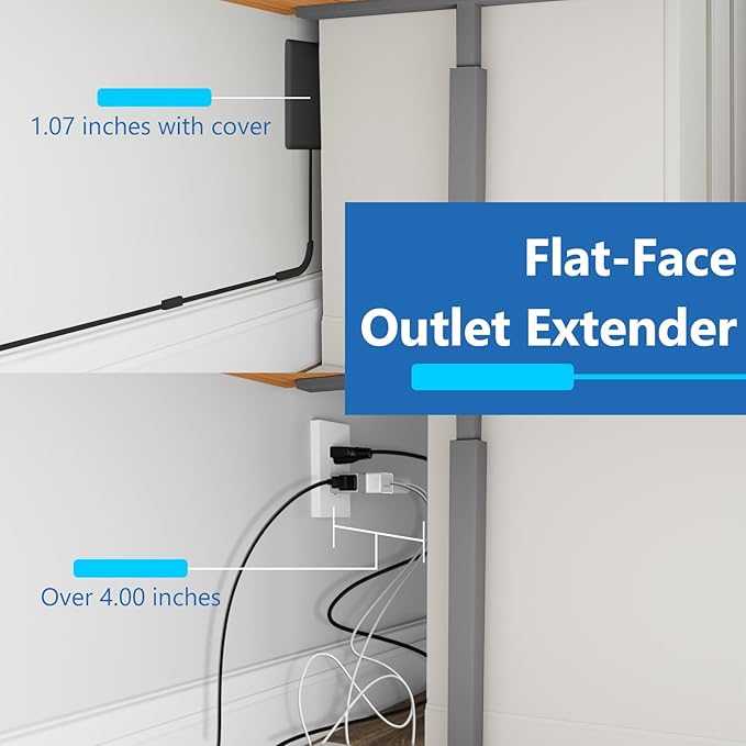LIDER Outlet Extender with 3 Receptacles, 12W USB Type-A, and USB Type-C, USB Port, Ultra-Thin Wall Plate Plug with Cord Extender, 3-Outlet Power Strip, Flat-Face, 3ft Cord, ETL-Listed, Black, 2 Pack