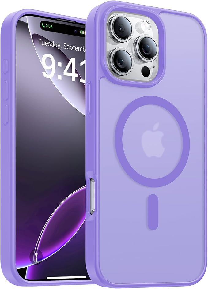 Magnetic for iPhone 16 Pro Case,[Compatible with MagSafe][Military-Grade Drop Protection][Anti-Yellowing]Shockproof Protective Translucent Matte Cover for iPhone 16 Pro Phone Case,Light Purple
