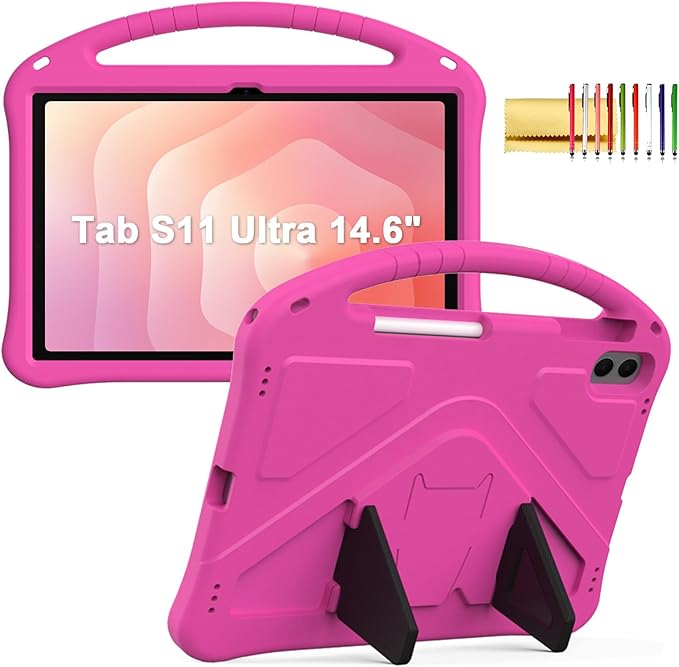 Kids Case for Samsung Galaxy Tab S11 Ultra 2025 14.6" Tablet, Techcircle Light Weight Shock Proof EVA Foam Handle Rugged Stand Protective Case, Rose