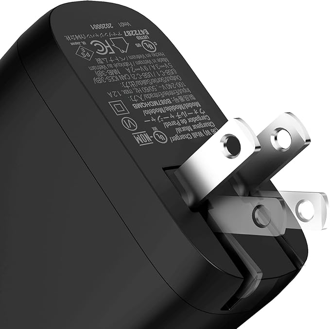 Amazon Basics 36W Dual Port USB-C Wall Charger with Power Delivery, Foldable Plug, for Tablets & Phones (iPhone 15/14/13/12/11/X, iPad, Samsung, and More), Non-PPS, 2.34 x 2.21 x 1.09 inches, Black