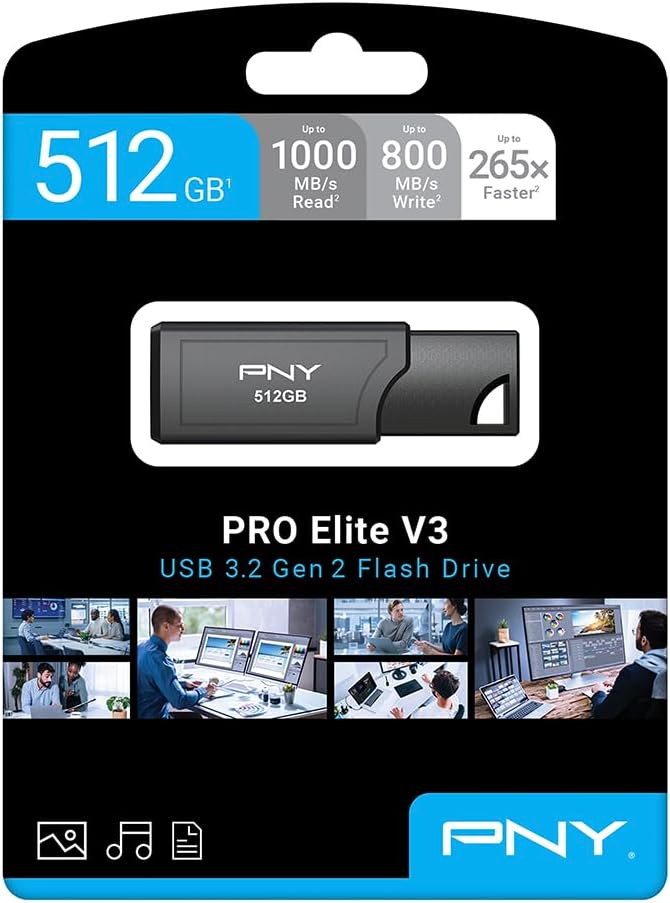 PNY PRO Elite V3 512GB USB 3.2 Gen 2 Flash Drive – Up to 1000MB/s Read, Up to 800MB/s Write, Extreme Performance for Professional Data Storage and Transfers, Premium Metal Design, Type-A Connector