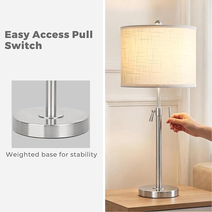 Qingmiao Table Lamps Set of 2, 22" to 30" Adjustable Nightstand Lamps for Bedroom, Dimmable End Table Lamps for Living Room Console Entry Farmhouse Home Decor, New House Warming Gifts