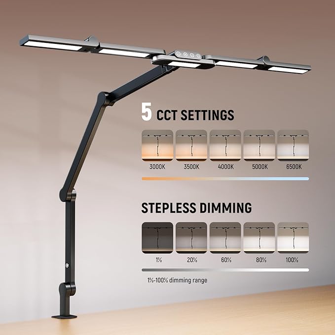 NEEWER Basics 32.5" Clip On Desktop LED Light for Home Office, 23W LED Architect Clamp Lamp with 5 Light Bars, Dimmable Lighting for Computer Drafting Table Desk Video Conference Atmosphere, DL01