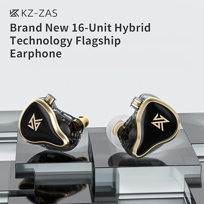 KZ ZAS 7BA+1DD in Ear Monitor Headphones, Wired Earbuds 8 Hybrid Drivers HiFi Deep Bass Sound Isolating Earphone Clear Sound Secure Fit 8 Core Durable Cable Professional IEM (Without Mic, Black)