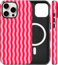 Magnetic for iPhone 15 Case Cute Wavy Stripes Phone Case, Shockproof Slim TPU and Hard PC Protective Phone Cover Compatible with MagSafe Designed for Women Girls, Red