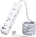 Surge Protector Power Strip - 10 FT Extension Cord, Power Strip with 12 Widely AC Outlet 4 USB, Flat Plug Wall Mount Overload Protection, 1050J, Desk Charging Station for Home Office, ETL Listed,White